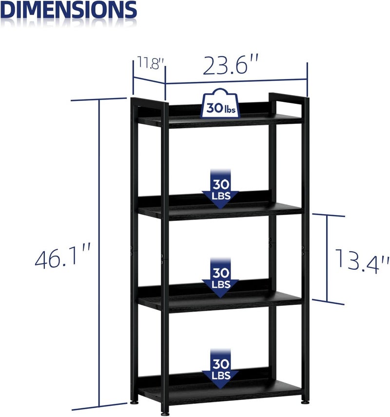 NUMENN Bookshelf, 4 Tier Bookshelves, Home Office Bookcase Shelf Storage Organizer, Free Standing Storage Shelving Unit for Bedroom, Living Room and Home Office, Black - Image 3